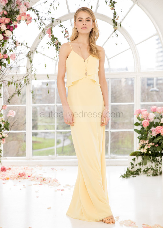 Spaghetti Straps Yellow Chiffon Bridesmaid Dress